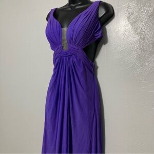 Y2K Vintage Womens Cut-out Plunge Purple Clubbing Mini Dress Backless Sz L